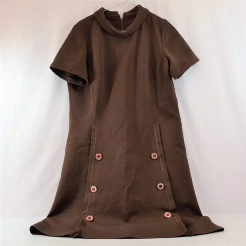 Vintage Brown Polyester Shift  Dress